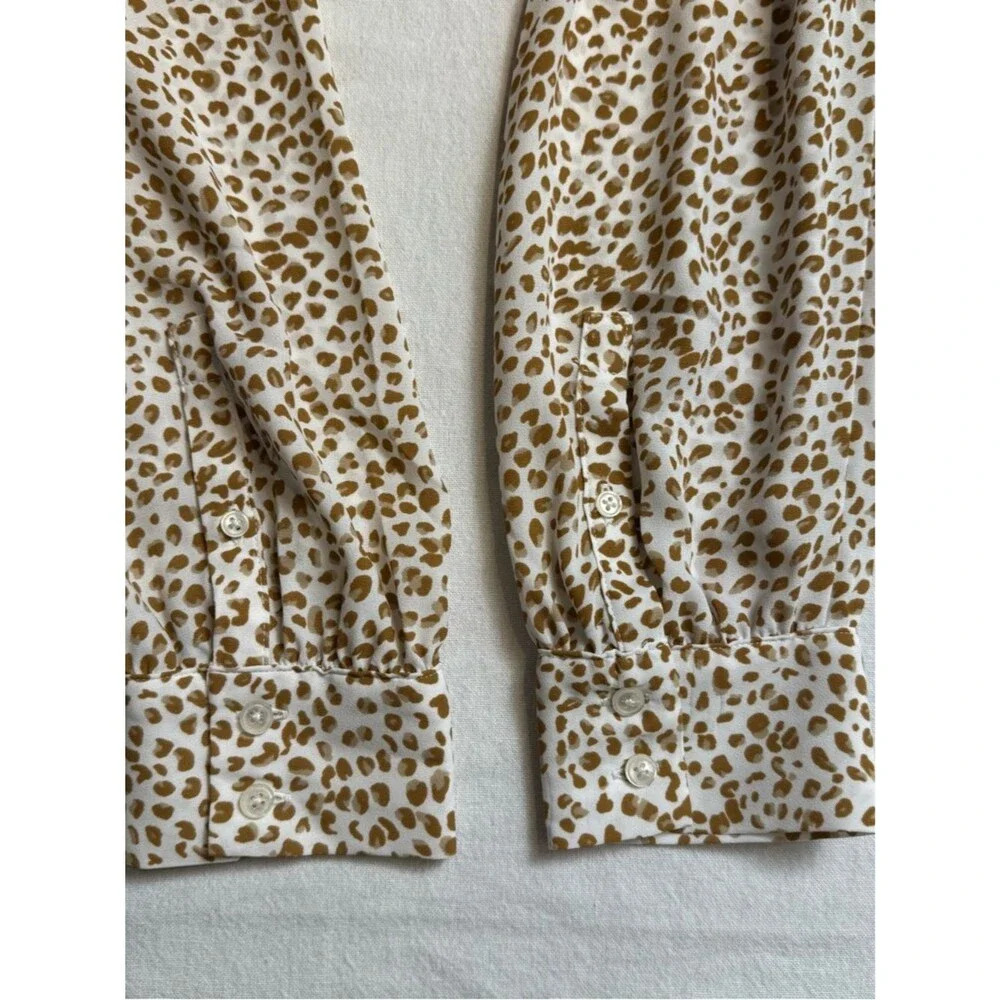 J.Crew Leopard Print Tie Neck Blouse Top Long Sleeve Cream Brown M